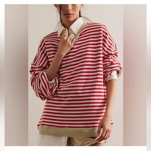 Free People Oversized Crewneck in Cherry Combo Size Small